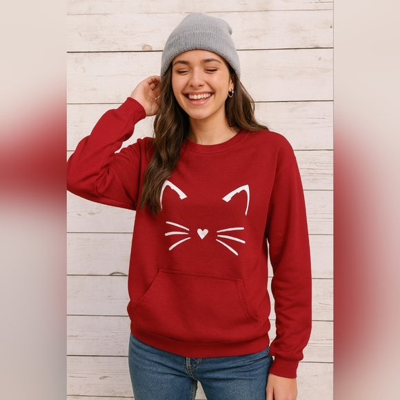 Tops - Kitty  Red Pocketed Sweatshirt Sz M